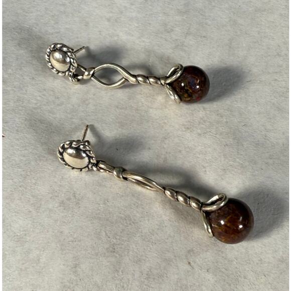 Carolyn Pollack Sterling Silver Twisted Dangle Earrings w/ Jasper Beads - Picture 3 of 4